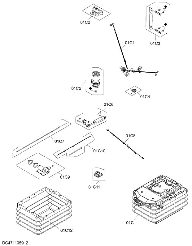 Схема запчастей Hitachi ZX470-5G - 020 AIR-SUSPENSION SEAT (WITH HEATER)(2) 11 FLOOR PARTS