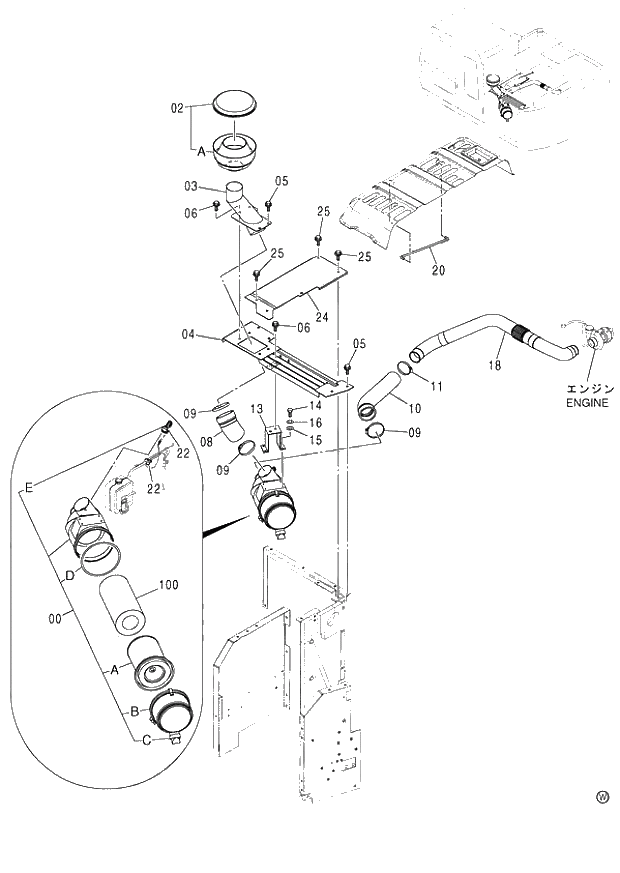 Схема запчастей Hitachi ZX120 - 023_PRE CLEANER (D02_04-). 01 UPPERSTRUCTURE