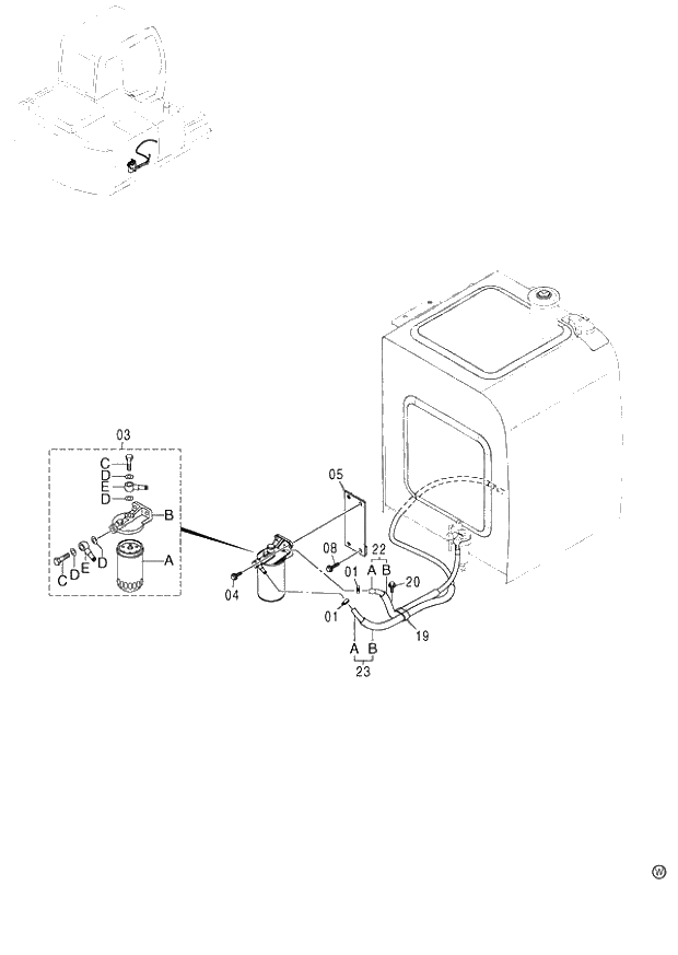 Схема запчастей Hitachi ZX120 - 029_FUEL DOUBLE FILTER (060001-). 01 UPPERSTRUCTURE