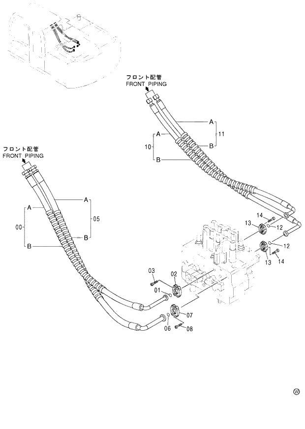 Схема запчастей Hitachi ZX120 - 043_MAIN PIPING (2) (060001-). 01 UPPERSTRUCTURE