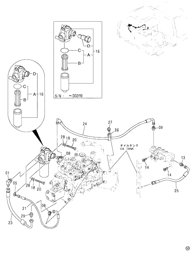 Схема запчастей Hitachi ZX130K - 064_PILOT PIPING (A) 120,130,H,K (060019-). 01 UPPERSTRUCTURE