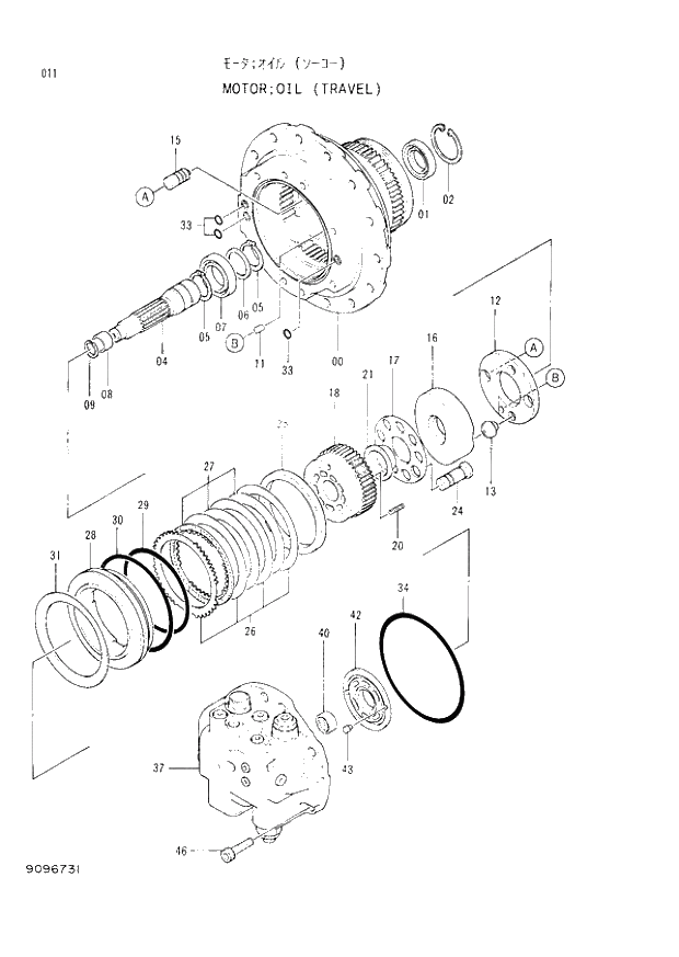 Схема запчастей Hitachi EX120-2 - 011 OIL MOTOR (TRAVEL) (030001 -). 02 MOTOR