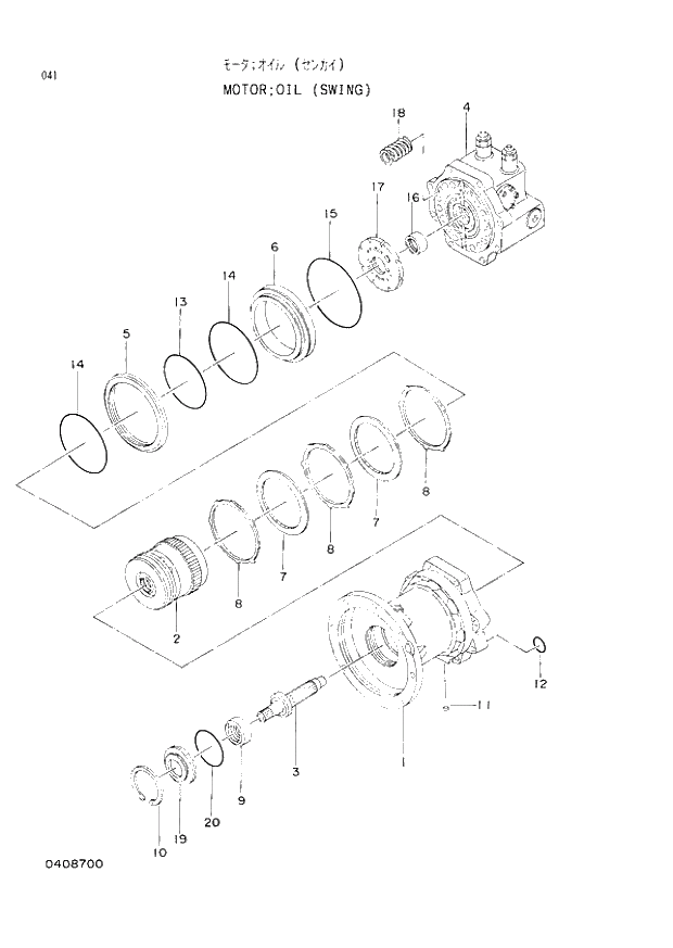 Схема запчастей Hitachi EX120-2 - 041 OIL MOTOR (SWING) (030001 -). 02 MOTOR