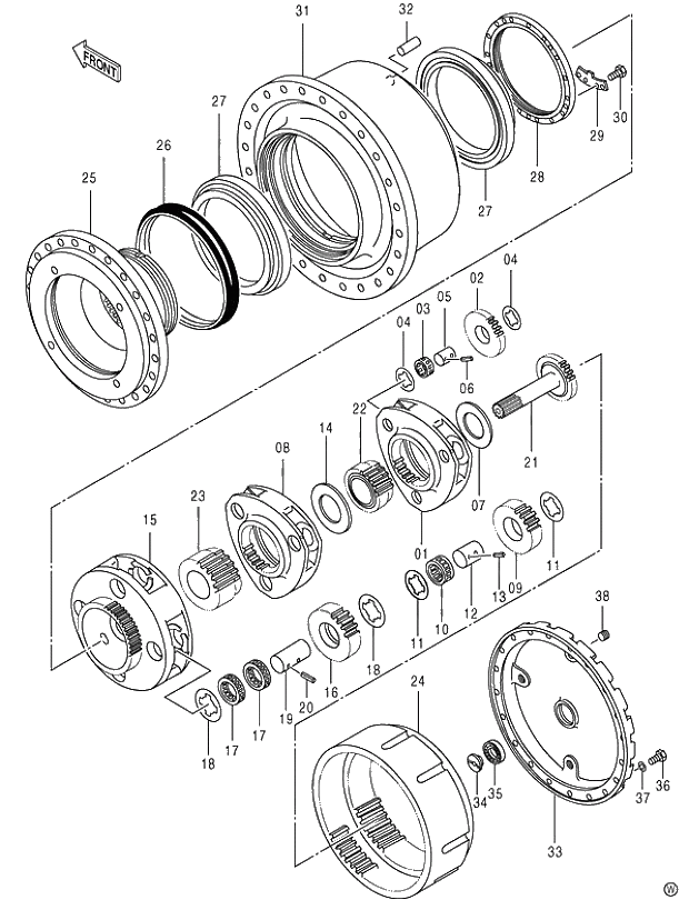 Схема запчастей Hitachi ZX450LC - 045 TRANSMISSION (TRAVEL)(MT TRACK) (010001-). 02 UNDERCARRIAGE