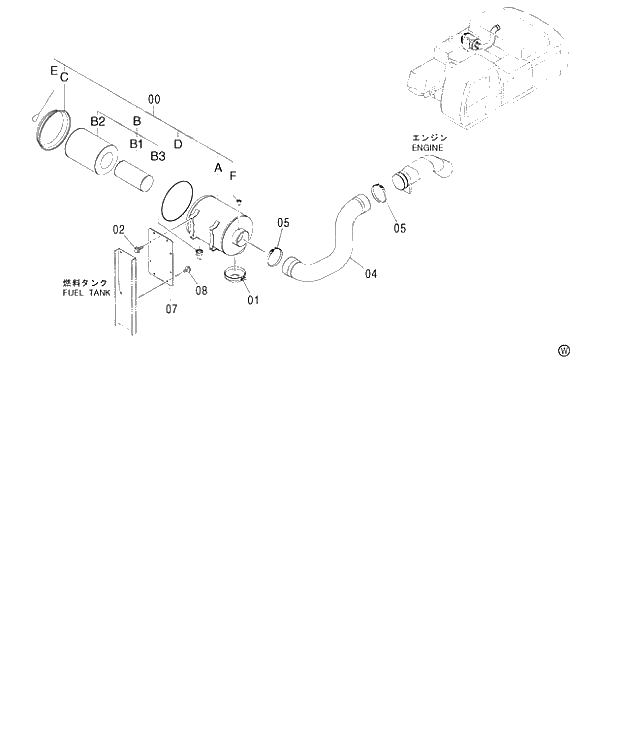 Схема запчастей Hitachi ZX450LC - 002 AIR CLEANER 460 (050001-). 01 UPPERSTRUCTURE