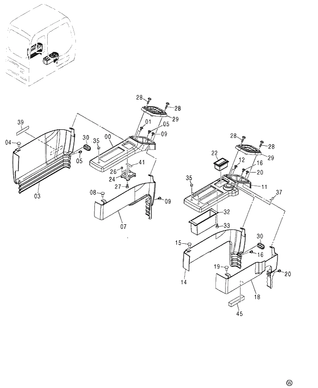 Схема запчастей Hitachi ZX450LC - 044 CONSOLE COVER 450,H,MT,MTH EXPORT (010001-). 01 UPPERSTRUCTURE