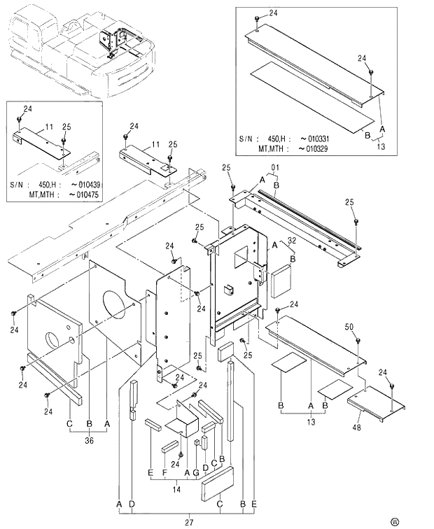 Схема запчастей Hitachi ZX450LC - 058 COVER (2-3) 450,H,MT,MTH (010001-). 01 UPPERSTRUCTURE