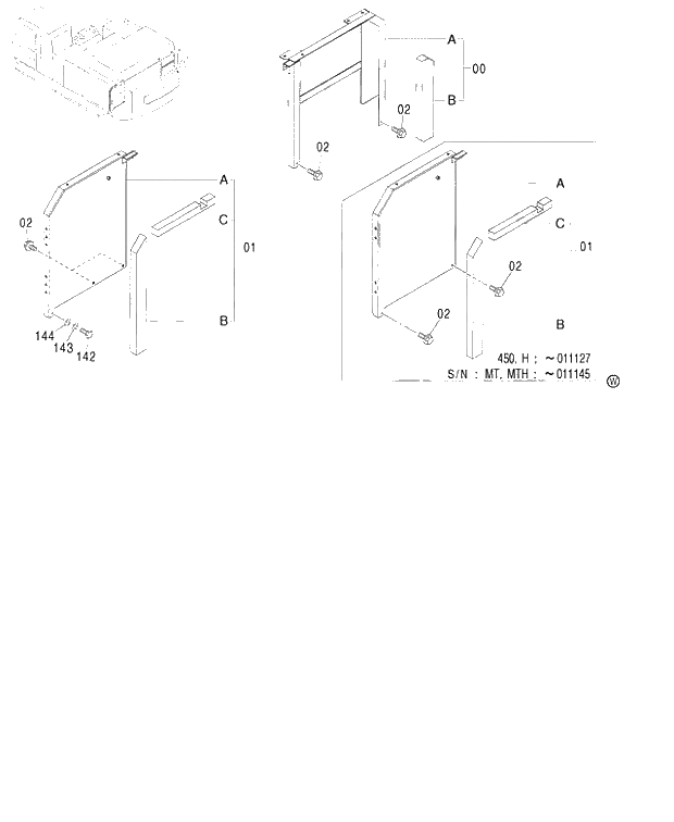 Схема запчастей Hitachi ZX480MT - 073 COVER (5)(RIDE-ON TYPE COUNTERWEIGHT) 450,H,MT,MTH (010001-). 01 UPPERSTRUCTURE