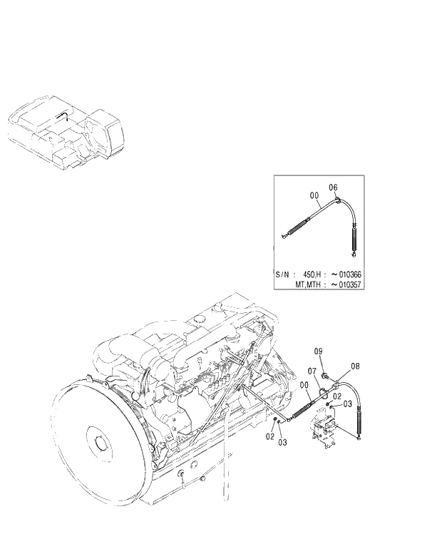 Схема запчастей Hitachi ZX480MT - 095 ENGINE CONTROL CABLE (450,H,MT,MTH 010001-460 050001-). 01 UPPERSTRUCTURE
