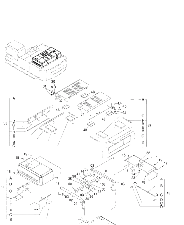 Схема запчастей Hitachi ZX450LC - 098 ENGINE COVER 450,H,MT,MTH (010440-). 01 UPPERSTRUCTURE