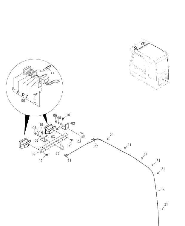Схема запчастей Hitachi ZX450LC - 116 FRONT HEAD LAMP (2 LAMP WITH SUNSHADE) 460 (050001-). 01 UPPERSTRUCTURE