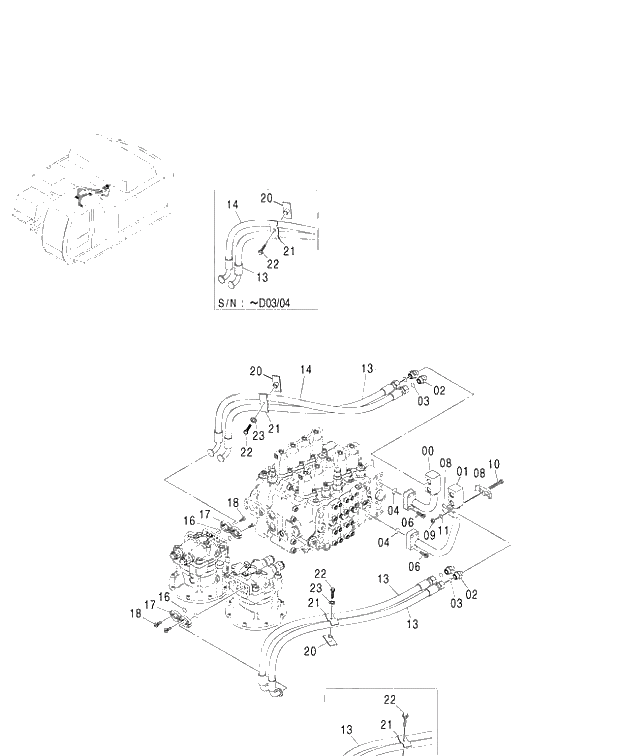Схема запчастей Hitachi ZX450LC - 133 MAIN PIPING (1) 450,H,MT,MTH (010001-). 01 UPPERSTRUCTURE