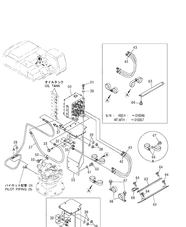 Схема запчастей Hitachi ZX450LC - 158 PILOT PIPING (5-3) (450,H,MT,MTH 010001-460 050001-). 01 UPPERSTRUCTURE