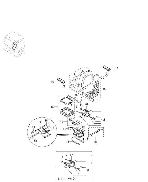 Схема запчастей Hitachi ZX450LC - 185 SEAT (450,H,MT,MTH 010001-460 050001-). 01 UPPERSTRUCTURE