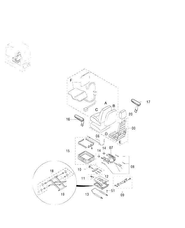 Схема запчастей Hitachi ZX450LC - 195 SUSPENSION SEAT (WITH HEATER) 460 (050001-). 01 UPPERSTRUCTURE