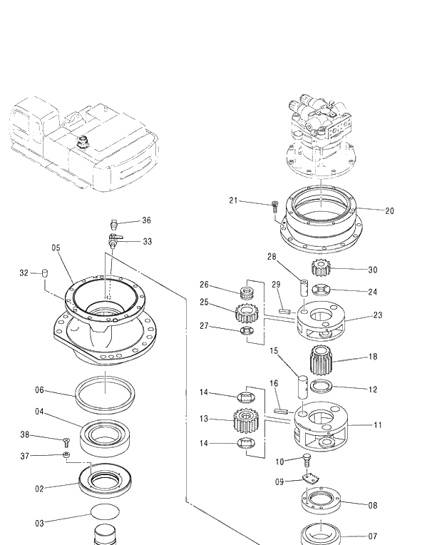 Схема запчастей Hitachi ZX450H - 199 SWING DEVICE (R)(2) (450,H,MT,MTH 010001-460 050001-). 01 UPPERSTRUCTURE