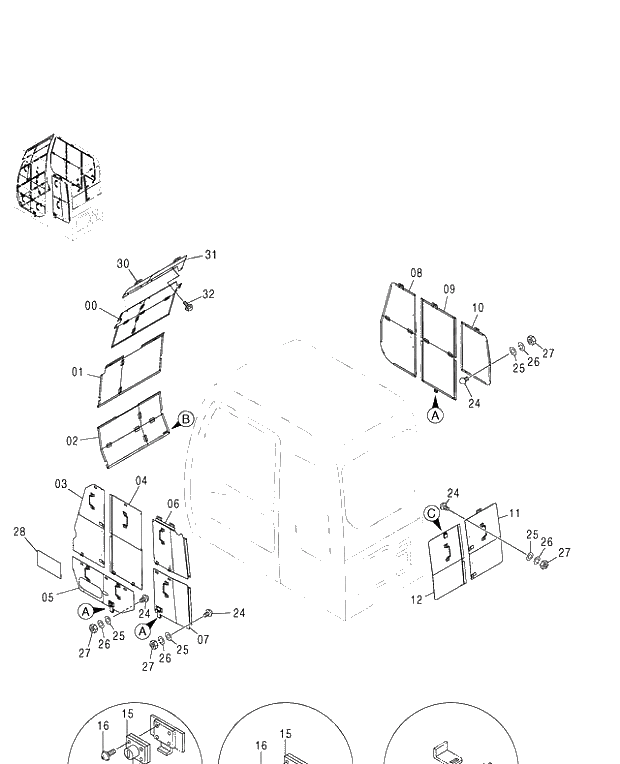 Схема запчастей Hitachi ZX450LC - 204 WINDOW GUARD 460 (050001-). 01 UPPERSTRUCTURE