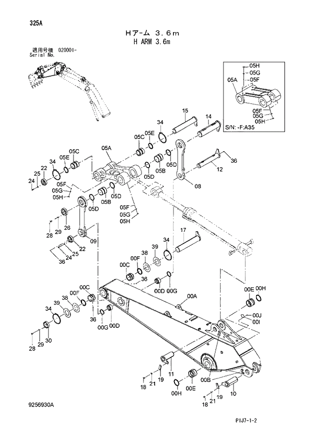 Схема запчастей Hitachi ZX670LCR-3 - 325 H ARM 3.6m (020001 -). 03 FRONT-END ATTACHMENT