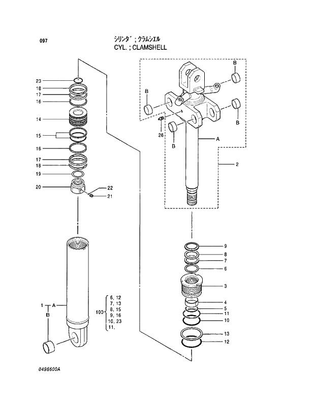 Схема запчастей Hitachi EX120-5 - 097 CYL.;CLAMSHELL 04 CYLINDER