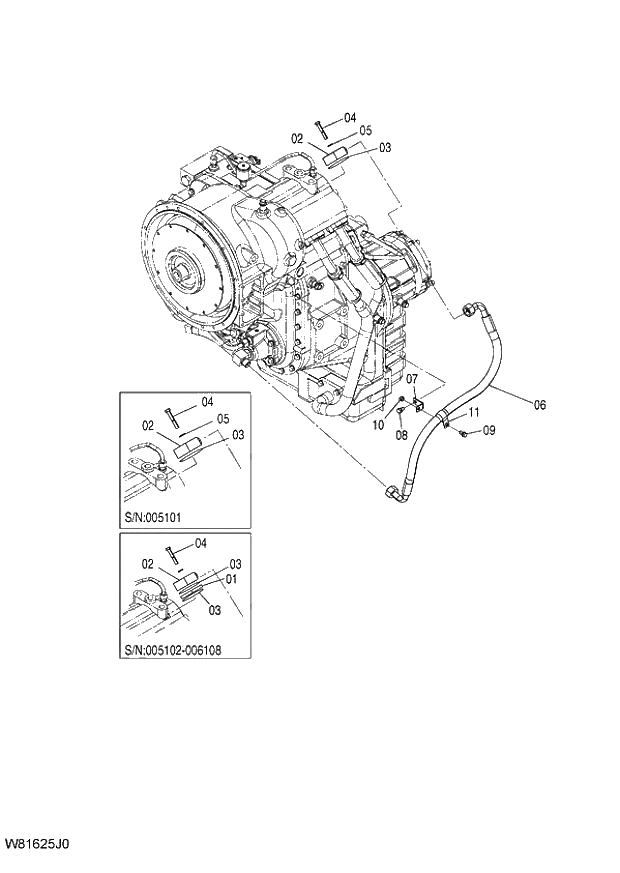 Схема запчастей Hitachi ZW220 - 294_TRANSMISSION (15_22) 6CG,HCG,HEG (005101-009999). 05 POWER TRAIN