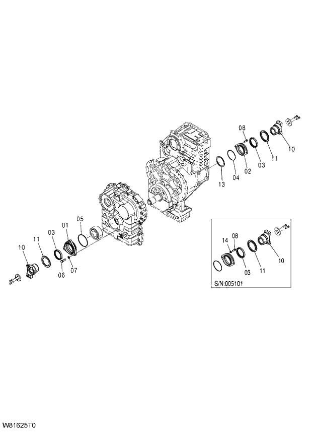 Схема запчастей Hitachi ZW220 - 302_TRANSMISSION (18_22) 6CG,HCG,HEG (005101-009999). 05 POWER TRAIN