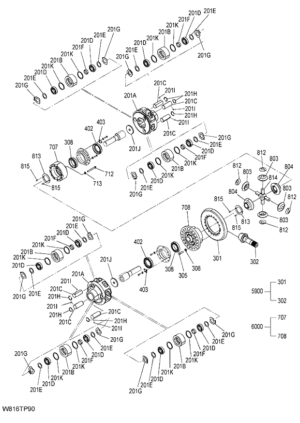 Схема запчастей Hitachi ZW220 - 317_AXLE ASSY (R) (3_4) (TPD) (000101-004999, 005101-). 05 POWER TRAIN