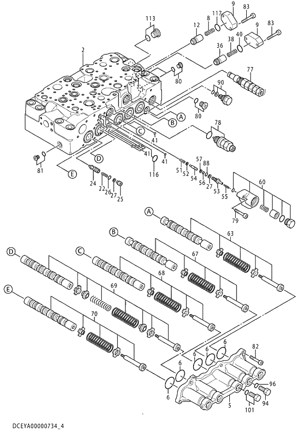 Схема запчастей Hitachi ZX350LCK-5G - 004 VALVE;CONTROL (4-5) 03 VALVE