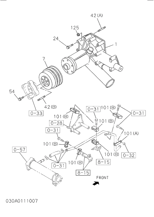 Схема запчастей Hitachi ZW250 - 030_WATER PUMP AND CORROSION RESISTOR. 030_WATER PUMP AND CORROSION RESISTOR.