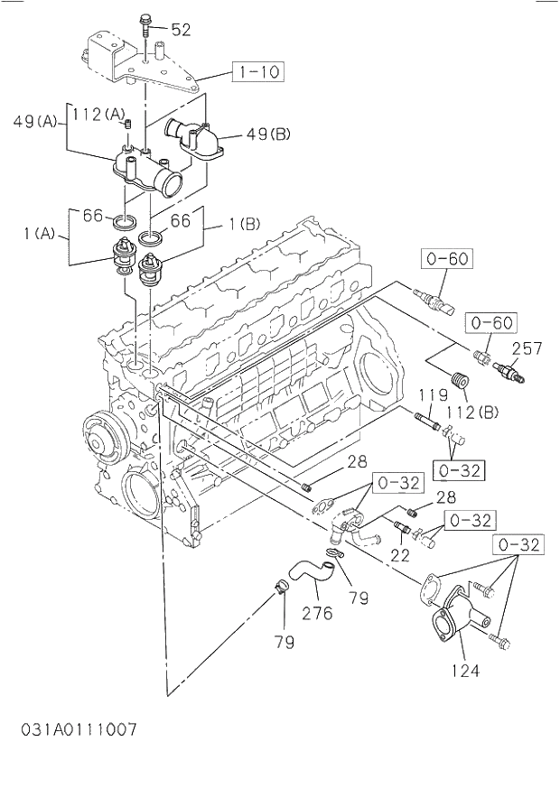 Схема запчастей Hitachi ZW250 - 031_THERMOSTAT AND HOUSING. 031_THERMOSTAT AND HOUSING.