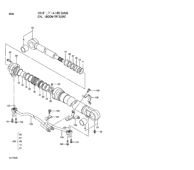 Схема запчастей Hitachi EX220LC-5 - 053 BOOM CYLINDER (R)(USA) 03 CYLINDER