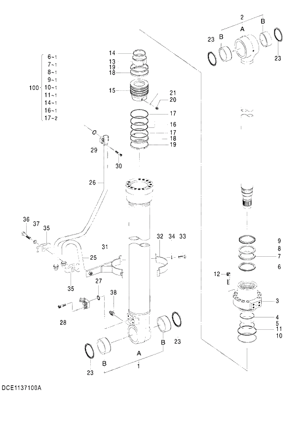 Схема запчастей Hitachi ZX140W-3 - 403 CYL. BOOM (R)(MONO BOOM) ( CEB CED 002001-,005001- CEA 020001-,050001-). 05 CYLINDER