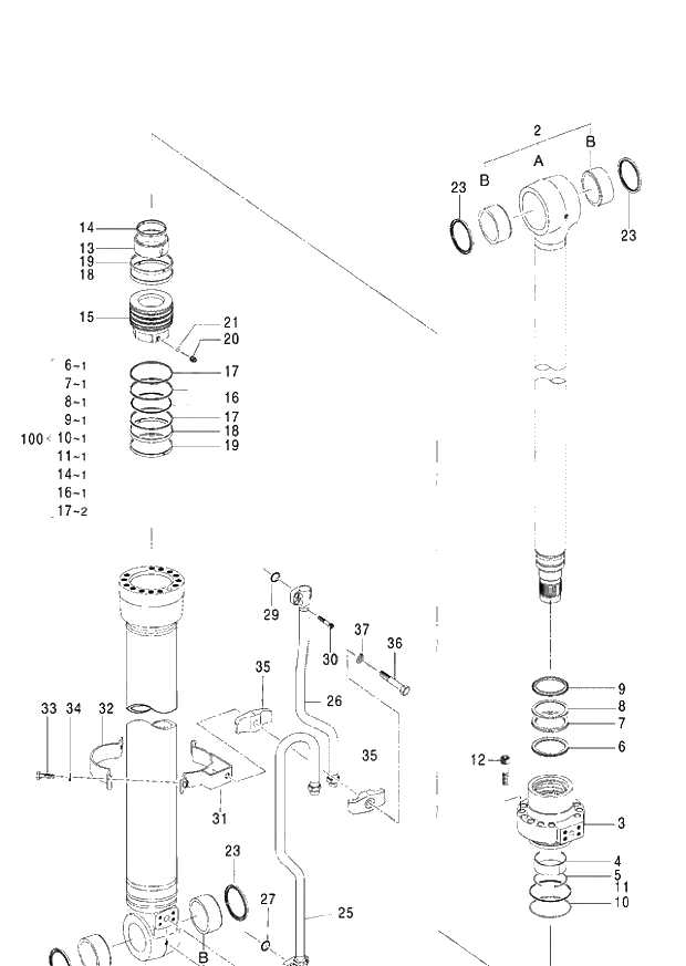 Схема запчастей Hitachi ZX140W-3 - 416 CYL. BOOM (R)(2P-BOOM) ( CEB CED 002001-,005001- CEA 020001-,050001-). 05 CYLINDER