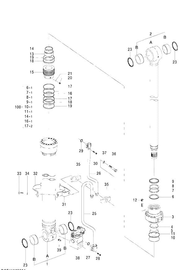 Схема запчастей Hitachi ZX140W-3 - 417 CYL. BOOM (R)(WITH HOLDING VALVE)(2P-BOOM) ( CEB CED 002001-,005001- CEA 020001-,050001-). 05 CYLINDER