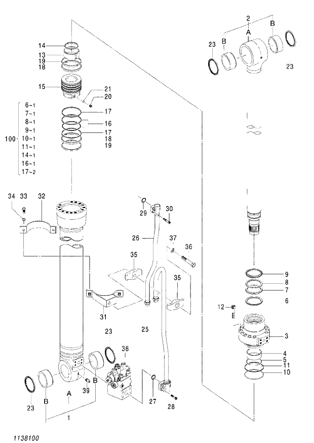 Схема запчастей Hitachi ZX140W-3 - 421 CYL. BOOM (L)(WITH HOLDING VALVE)(2P-BOOM) ( CEB CED 002001-,005001- CEA 020001-,050001-). 05 CYLINDER