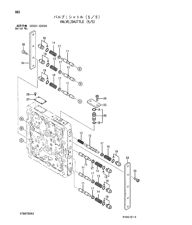 Схема запчастей Hitachi ZX270LC - 083 VALVE;SHUTTLE (5;5). VALVE