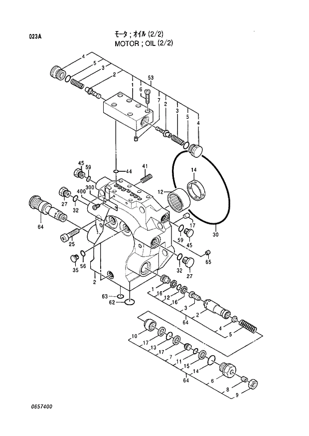 Схема запчастей Hitachi EX400H-3 - 023 MOTOR OIL (2-2) (005001 -). 02 MOTOR OIL