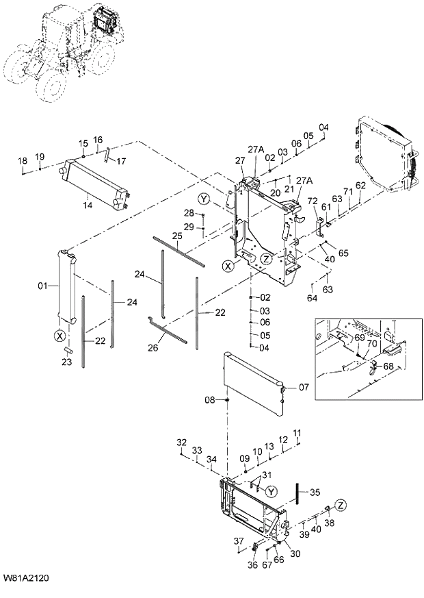 Схема запчастей Hitachi ZW250 - 003_COOLING DEVICE (000101-004999, 005101-). 01 ENGINE