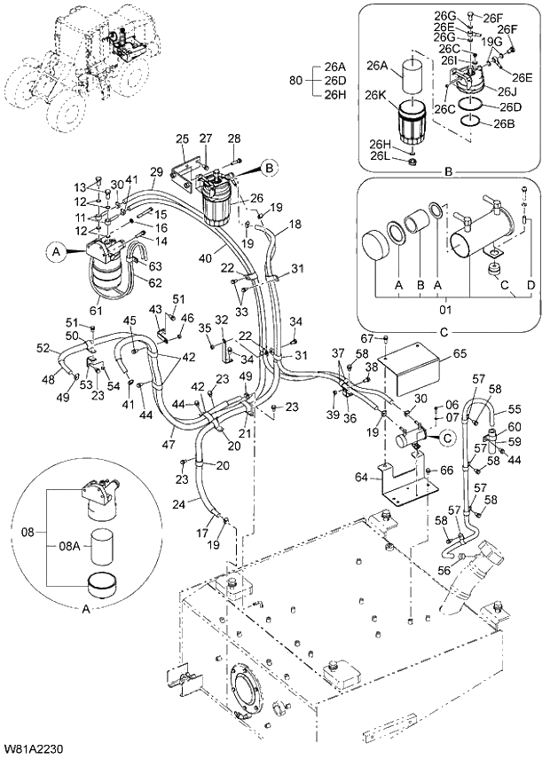 Схема запчастей Hitachi ZW250 - 014_FUEL PIPING 6CH,H3H,HCH,HEH,HSH (000101-000107, 005101-005102). 01 ENGINE