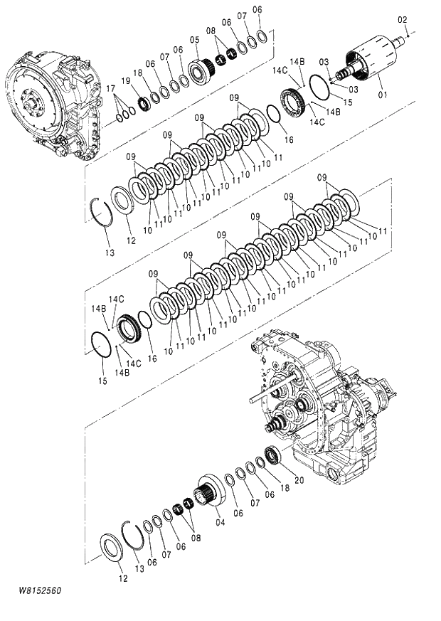 Схема запчастей Hitachi ZW180 - 290 CLUCH ASSY 1 AND 2 (000101-004999, 005101-). 05 POWER TRAIN