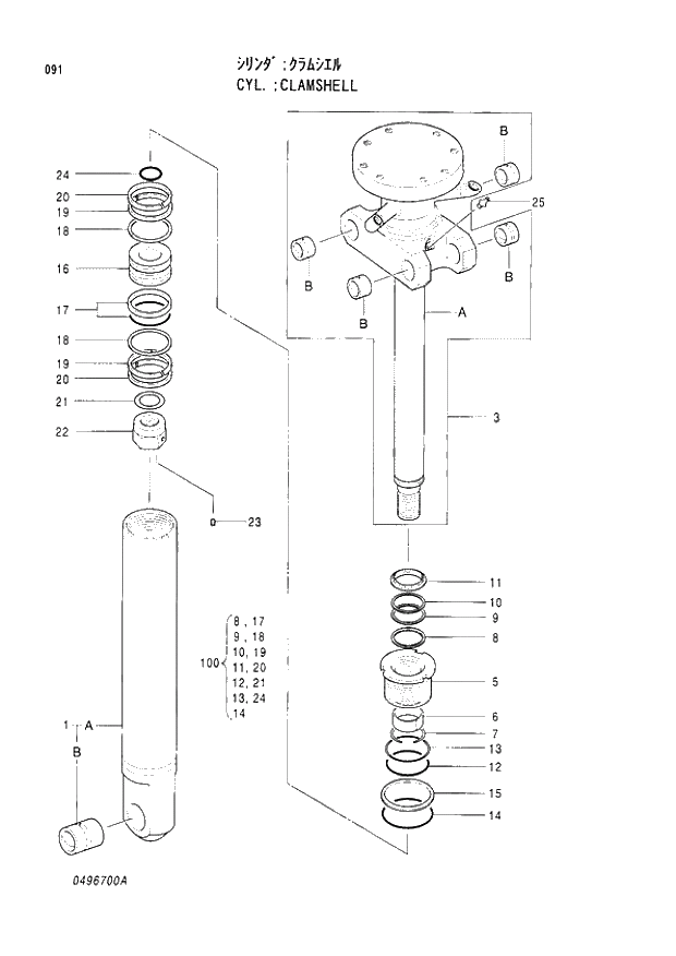 Схема запчастей Hitachi EX200LC-3 - 091 CLAMSHELL CYLINDER. 04CYLINDER