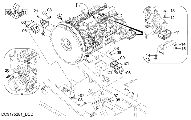 Схема запчастей Hitachi ZX280-5G - 002 ENGINE SUPPORT 02 ENGINE