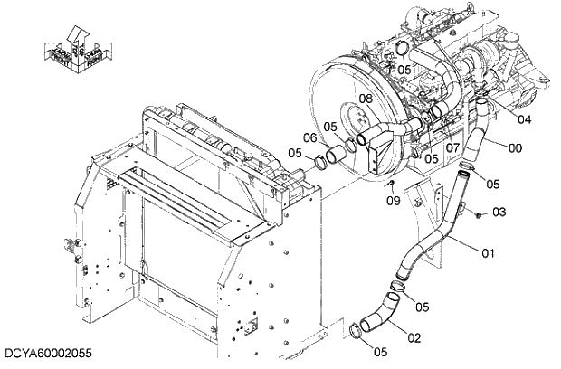 Схема запчастей Hitachi ZX280LC-5G - 004 INTERCOOLER PIPING 02 ENGINE
