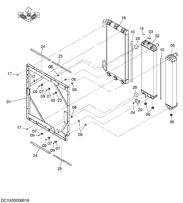 Схема запчастей Hitachi ZX280-5G - 005 RADIATOR 02 ENGINE