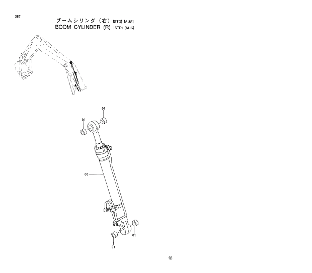 Схема запчастей Hitachi EX200LC-5 - 387 BOOM CYLINDER (R)(STD)(AUS) 03 FRONT
