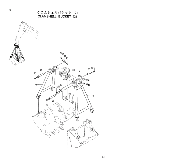 Схема запчастей Hitachi EX200LC-5 - 431 CLAMSHELL BUCKET (2) 03 FRONT