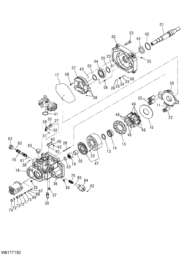 Схема запчастей Hitachi ZW310A - 002 PUMP. 01 PUMP
