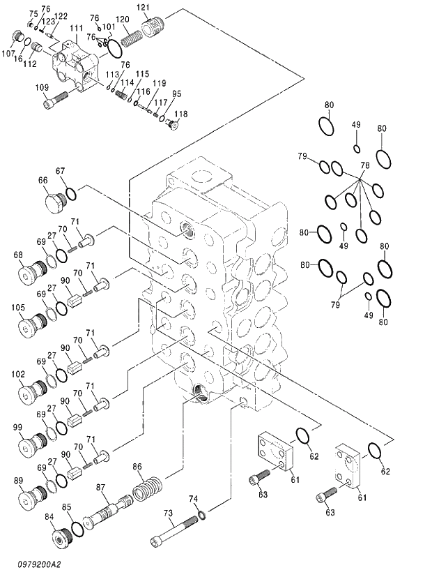 Схема запчастей Hitachi ZX470R-3 - 009 VALVE;CONTROL (2_4) (450,470H,470R 020001-021723,021742-021745 500LC,520LCH,520LCR 020001-020264). 03 VALVE