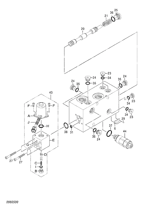 Схема запчастей Hitachi ZX470R-3 - 044 VALVE;SOLENOID (020001-)_01. 03 VALVE