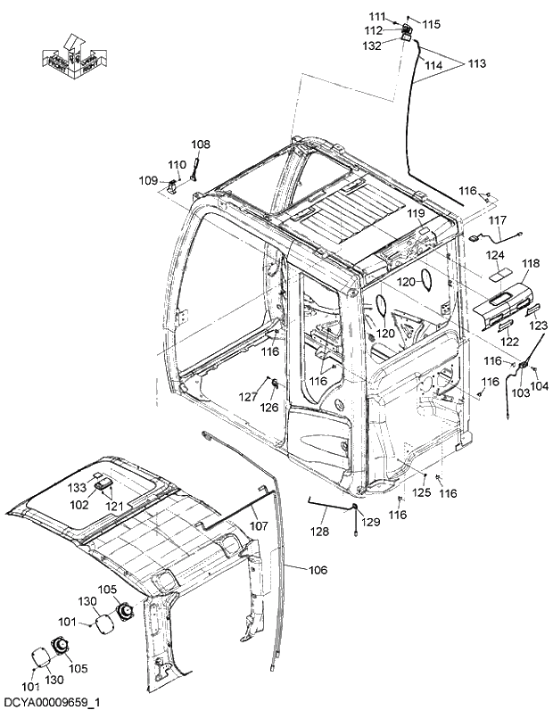 Схема запчастей Hitachi ZX210K-5G - 002 CAB (1)(MOBILE COMMUNICATIONS) 08 CAB