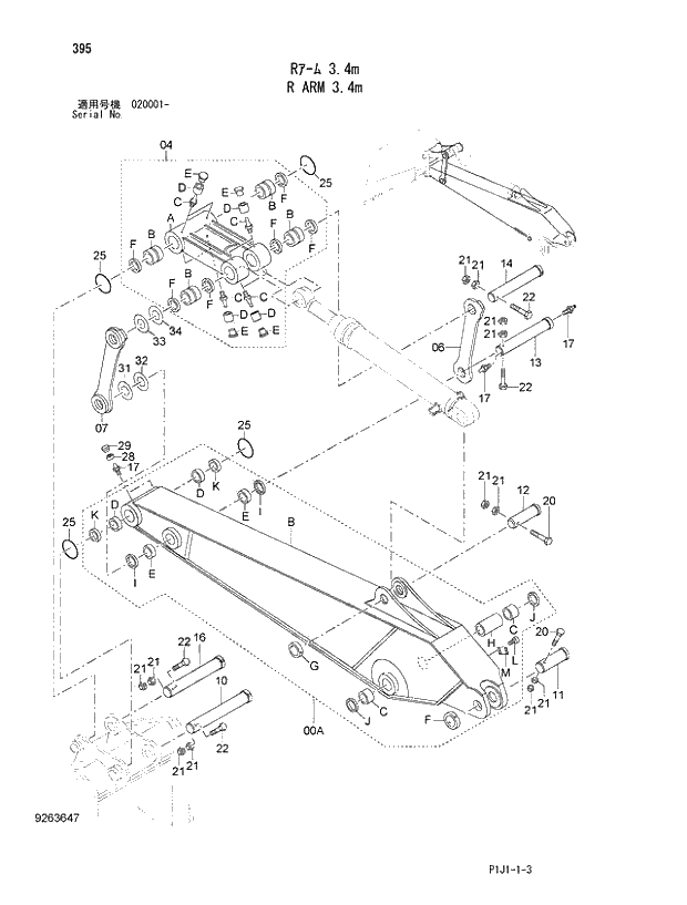 Схема запчастей Hitachi ZX470R-3 - 395_R ARM 3.4m (020001 -). 03 FRONT-END ATTACHMENTS